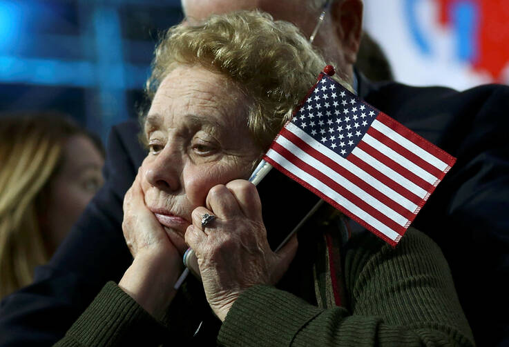 An election night rally in New York City Nov. 8. (CNS photo/Carlos Barria, Reuters)