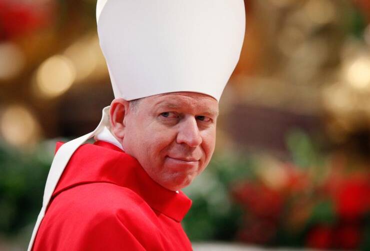 Lithuanian Archbishop Gintaras Grusas is seen at St. Peter's Basilica at the Vatican in this 2013 file photo. (CNS photo/Paul Haring)