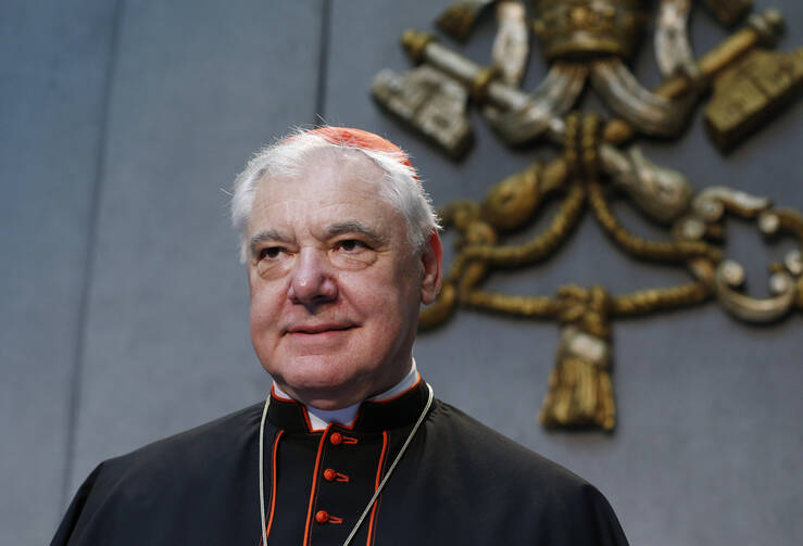Cardinal Gerhard Muller, prefect of the Congregation for the Doctrine of the Faith, arrives for a news conference at the Vatican in this June 14, 2016, file photo. (CNS photo/Paul Haring)