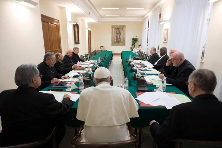 Pope Francis leads the 18th meeting of his Council of Cardinals at the Vatican Feb. 13. (CNS photo/L'Osservatore Romano, handout)