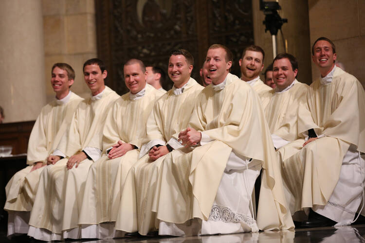 Ten priests at the conclusion of their ordination Mass on May 27, 2017, at the Cathedral of St. Paul in St. Paul, Minn. (CNS photo/Dave Hrbacek, The Catholic Spirit)