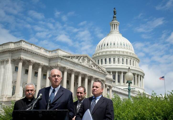 Supreme Knight Carl Anderson, CEO of the Knights of Columbus, speaks near the U.S. Capitol in Washington on June 7. (CNS photo/Tyler Orsburn)