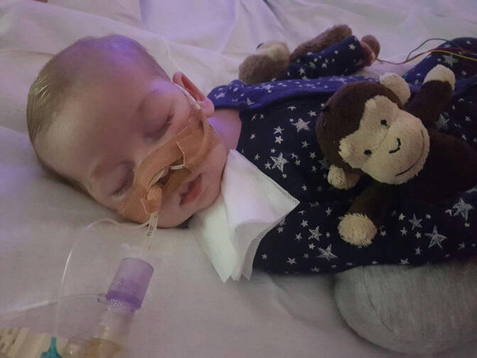 Charlie Gard, who was born in England with mitochondrial DNA depletion syndrome, is pictured in this undated family photo. The baby's parent, Chris Gard and Connie Yates, have lost their legal battle to keep Charlie on life-support and seek treatment for his rare condition in the United States. (CNS photo/family handout, courtesy Featureworld) 