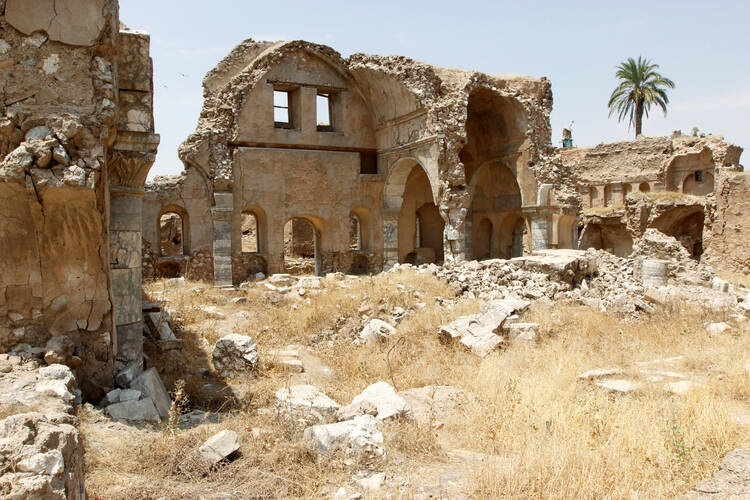 The ruins of the Chaldean Catholic cathedral are seen Aug. 3 in Kirkuk, Iraq. (CNS photo/Ako Rasheed, Reuters)