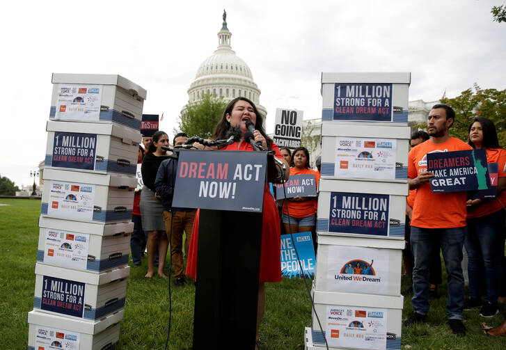 Rosa Martinez, an immigration activist and a recipient of the Deferred Action for Childhood Arrivals program, takes part in a rally Sept. 12 in Washington urging Congress to pass the DREAM Act. (CNS photo/Joshua Roberts, Reuters)