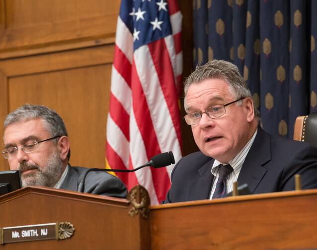 Rep. Chris Smith, R-N.J., speaks during a hearing on genocide in Iraq and Syria held on Oct. 3 on Capitol Hill in Washington. Smith, who is senior member of the House Foreign Affairs Committee, chaired the hearing. (CNS photo/Erin Granzow, House Office of Photography)