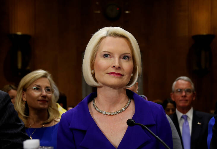 Callista Gingrich is pictured during a U.S. Senate Foreign Relations Committee confirmation hearing in Washington July 18. President Donald Trump was to swear in Gingrich Oct. 24.