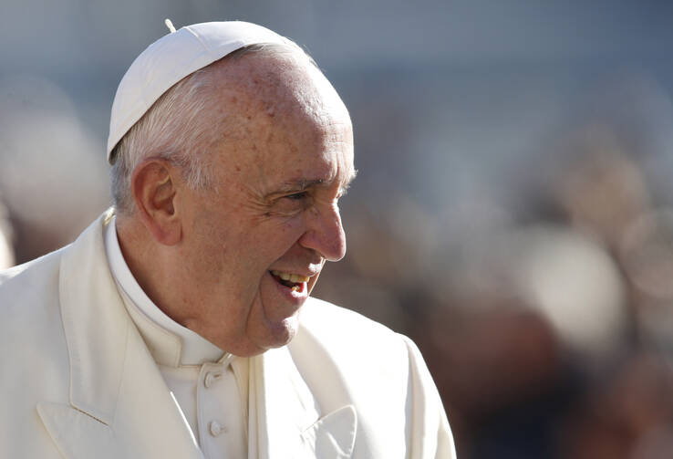 Pope Francis is pictured during his general audience in St. Peter's Square at the Vatican Nov. 8. (CNS photo/Paul Haring)