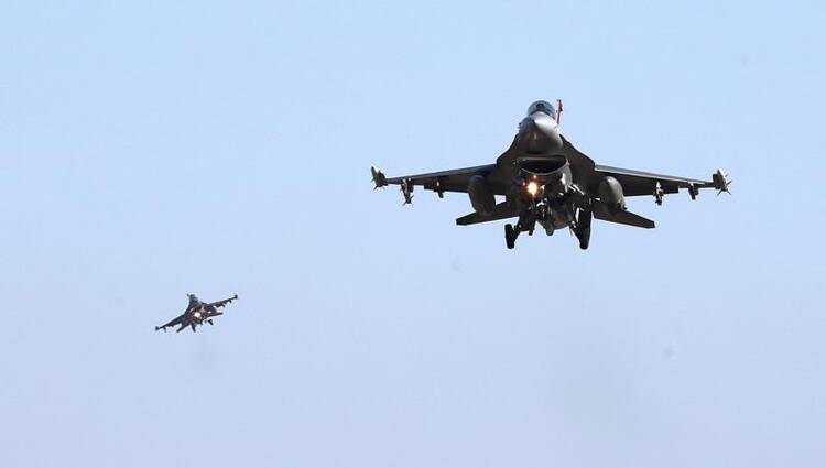 U.S. Air Force F-16 fighter jets fly over the Osan Air Base in Pyeongtaek, South Korea. (CNS photo/Oh Jang-hwan, News1 via Reuters)