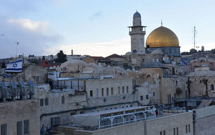 The gold-covered Dome of the Rock at the Temple Mount complex is seen in this overview of Jerusalem's Old City Dec. 6. In an open letter to U.S. President Donald Trump, Christian leaders in Jerusalem said U.S. recognition of the city as the capital of Israel could have dire regional consequences. (CNS photo/Debbie Hill)