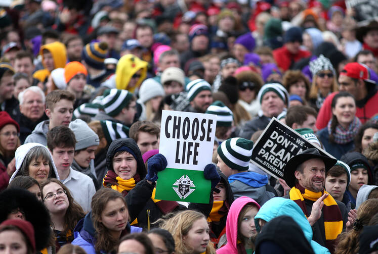 Pro-life advocates attend the 2017 annual March for Life in Washington Jan. 27. March for Life organizers announced at a Dec. 6 briefing that "Love saves Lives" is the theme for the 2018 march planned for Jan. 19. (CNS photo/Tyler Orsburn)