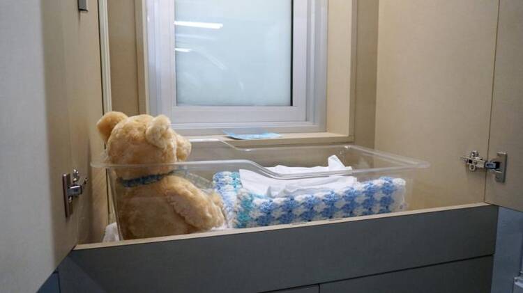 A newborn baby was abandoned this year in the Angel Cradle drop-off point at the Grey Nuns Community Hospital in Edmonton for the first time since the program began in 2013. (CNS photo/Lincoln Ho, Grandin Media)