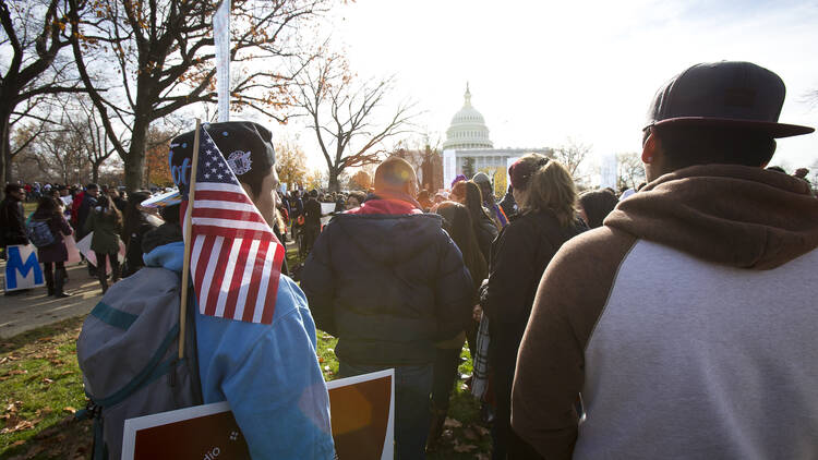Supporters of comprehensive immigration reform, including a path to citizenship for Dreamers, gather near the U.S. Capitol in Washington Dec. 6. (CNS photo/Tyler Orsburn)