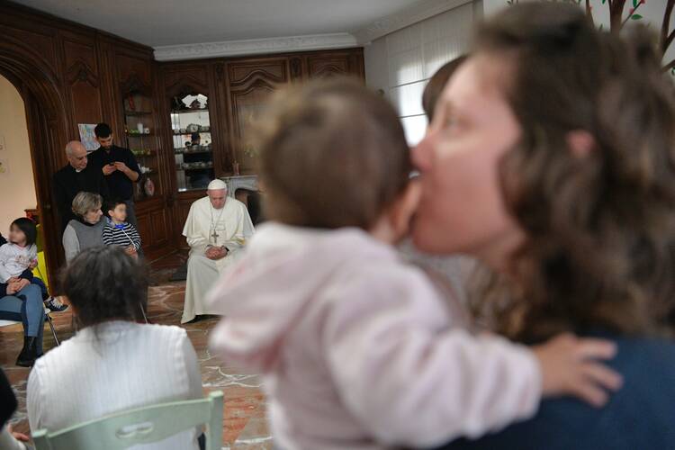 Pope Francis visited the "Casa di Leda," a group home for women prisoners and their young children, in Rome on March 2. (CNS photo/Vatican Media)
