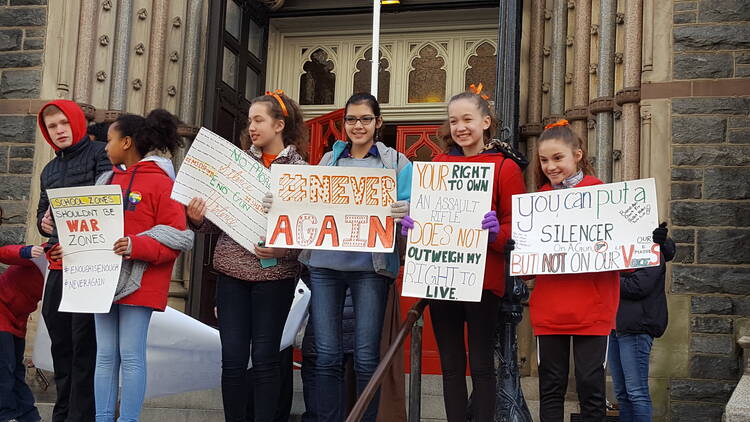 Students outside St. Patrick's Church in Washington, D.C. March 24 (Photo: Teresa Donnellan)