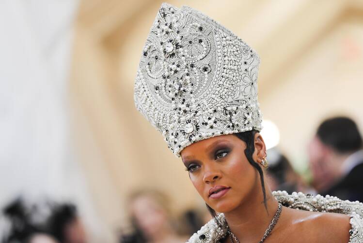 Singer Rihanna arrives at the Metropolitan Museum of Art in New York May 7 for the exhibit "Heavenly Bodies: Fashion and the Catholic Imagination." (CNS photo/Carlo Allegri, Reuters)