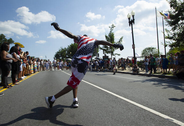 A street performer celebrates Independence Day in Washington, D.C., on July 4, 2018. (CNS photo/Tyler Orsburn)