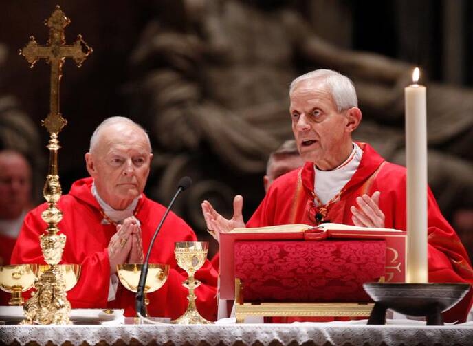 In this 2010 file photo, Cardinal Theodore E. McCarrick, retired archbishop of Washington, and Cardinal Donald W. Wuerl of Washington, concelebrate a Mass of thanksgiving in St. Peter's Basilica at the Vatican. (CNS photo/Paul Haring) 