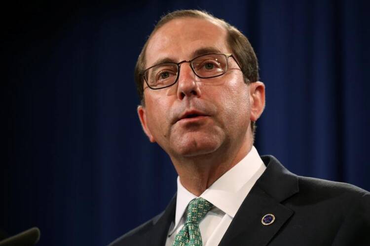 U.S. Secretary of Health and Human Services Alex Azar speaks during a news conference in late June at the Justice Department in Washington. (CNS photo/Jonathan Ernst, Reuters) 