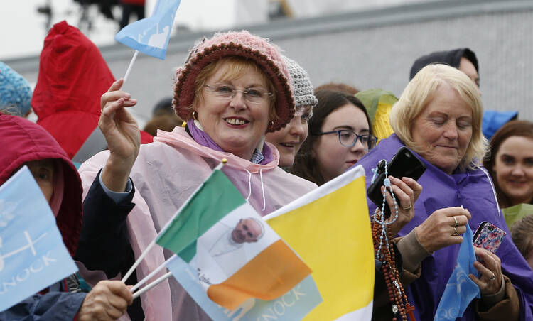 People wait to see Pope Francis during his visit to the Knock Shrine in Knock, Ireland, Aug. 26. The pope’s visit was still a major event in Ireland, but the repeal of the ban on blasphemy is one more sign of secularization. (CNS photo/Paul Haring) 