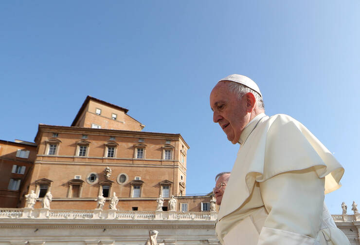 Pope Francis arrives to lead his general audience in St. Peter's Square on Aug. 29 at the Vatican. (CNS photo/Alessandro Bianchi, Reuters) 