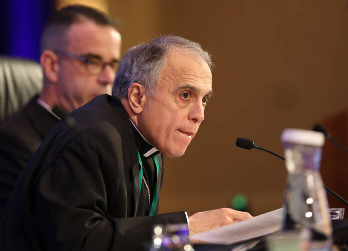 Cardinal DanielDiNardo of Galveston-Houston, president of the U.S. Conference of Catholic Bishops, listens to a question on Nov. 12 during the fall general assembly of the USCCB in Baltimore. (CNS photo/Bob Roller) 