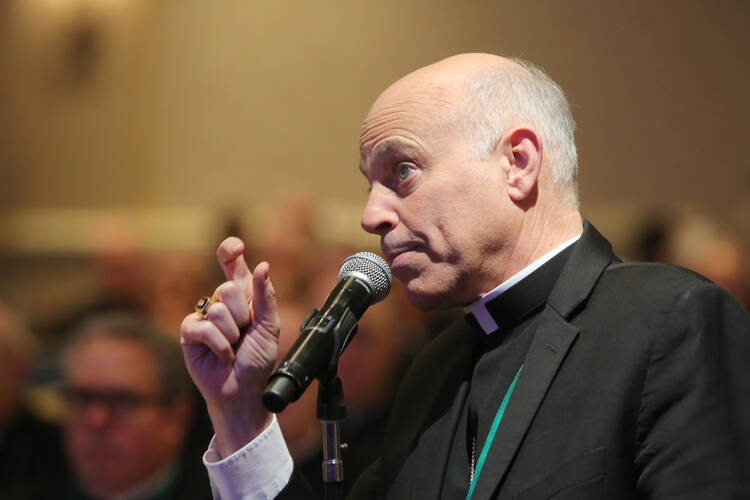 San Francisco Archbishop Salvatore J. Cordileone speaks from the floor on Nov. 14 at the fall general assembly of the U.S. Conference of Catholic Bishops in Baltimore. (CNS photo/Bob Roller) 