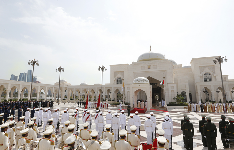 Image: Pope Francis attends a welcoming ceremony with Sheik Mohammed bin Rashid Al Maktoum, vice president and prime minister of the United Arab Emirates and ruler of Dubai, and Sheik Mohammed bin Zayed Al Nahyan, crown prince of United Arab Emirates, at the entrance to the presidential palace in Abu Dhabi, United Arab Emirates, Feb. 4, 2019. (CNS photo/Paul Haring)