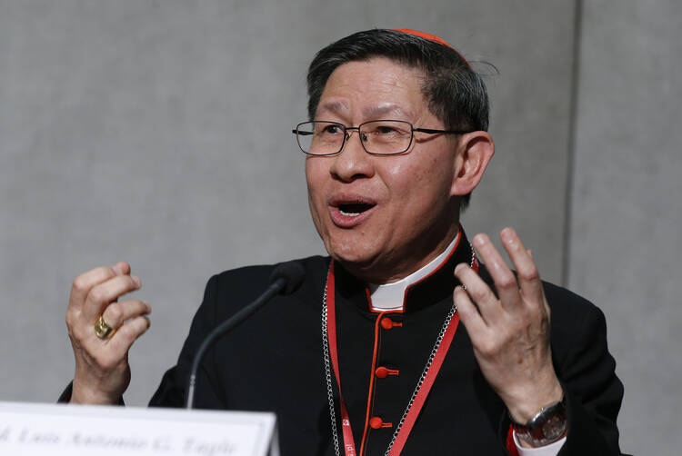 Cardinal Luis Antonio Tagle of Manila, Philippines, speaks at the Vatican Oct. 23, 2018. (CNS photo/Paul Haring) 
