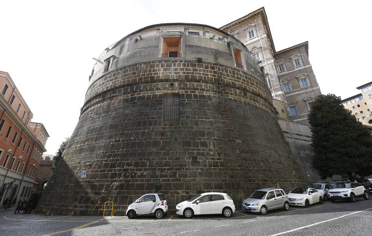 The tower of the Institute for Works of Religion, often referred to as the Vatican bank, is pictured Oct. 2, 2019. (CNS photo/Paul Haring)