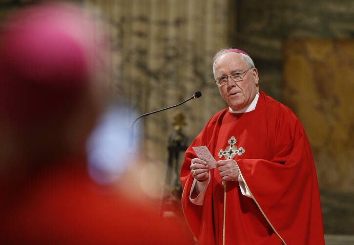 Bishop Richard J. Malone of Buffalo in Rome on Nov. 12. Pope Francis has accepted the resignation of Bishop Malone and named Bishop Edward B. Scharfenberger of Albany, N.Y., as Buffalo's apostolic administrator. (CNS photo/Paul Haring)