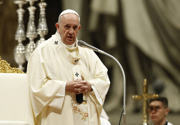 Pope Francis gives the homily marking the feast of Our Lady of Guadalupe in St. Peter's Basilica at the Vatican on Dec. 12. (CNS photo/Paul Haring)