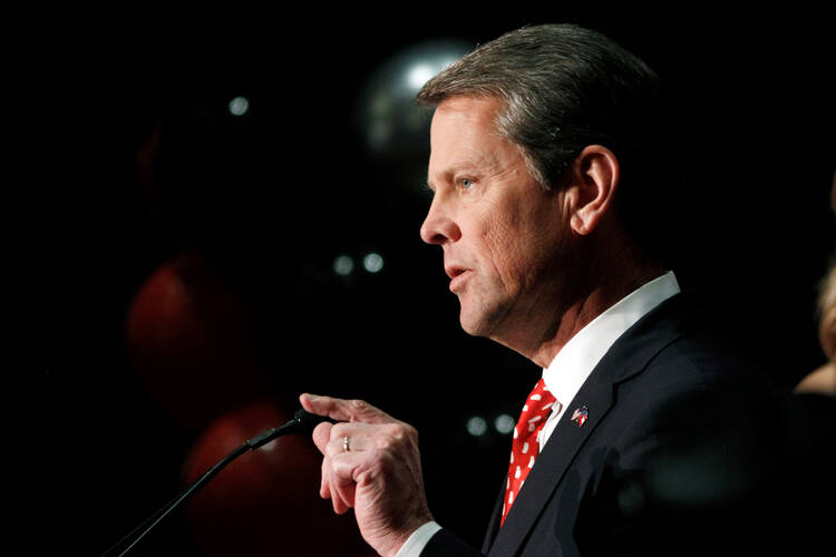 Georgia Republican Gov. Brian Kemp, pictured in a Nov. 7, 2018, photo, signed legislation May 7, 2019, to ban abortions in the state once a fetal heartbeat is detected, which is around six weeks. (CNS photo/Chris Aluka Berry, Reuters)