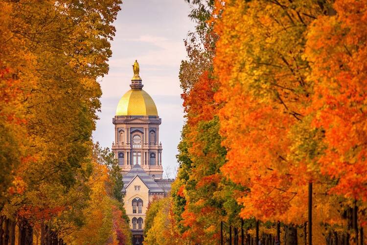 The University of Notre Dame in Indiana, seen in 2019. The university announced on Aug. 18 that in-person classes will be replaced by remote instruction for two weeks. (CNS photo/Matt Cashore, USA TODAY NETWORK via Reuters)