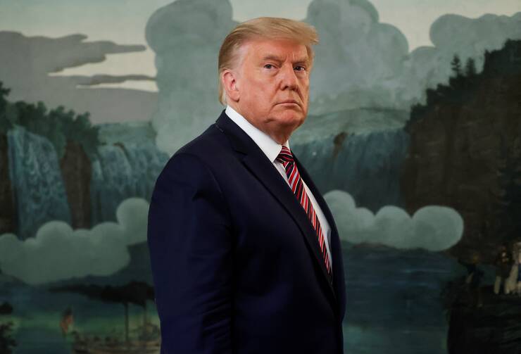 President Donald Trump arrives to deliver remarks about judicial appointments at the White House in Washington Sept. 9, 2020 (CNS photo/Jonathan Ernst, Reuters).