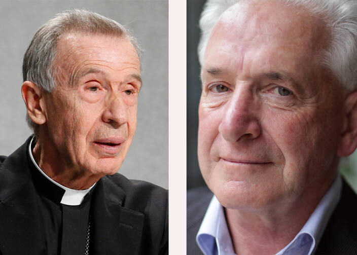 Cardinal Luis Ladaria, prefect of the Congregation for the Doctrine of the Faith, and Father Tony Flannery (CNS photo/Paul Haring/CNS photo/Irish Catholic)