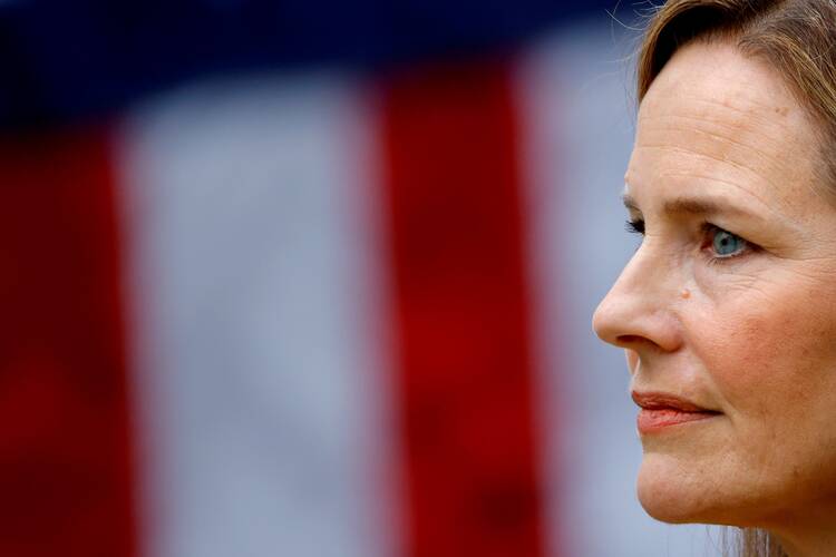 Federal Judge Amy Coney Barrett of the 7th Circuit is seen at the White House Sept. 26, 2020. President Donald Trump introduced her as the nominee to fill the U.S. Supreme Court seat left vacant by the Sept. 18 death of Associate Justice Ruth Bader Ginsburg. (CNS photo/Carlos Barria, Reuters)