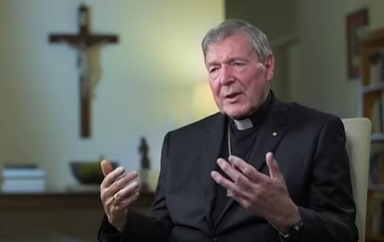 Cardinal George Pell is pictured in a screen grab during an interview that aired April 14 on Sky News Australia. (CNS screen grab)