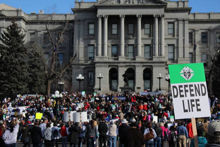 A March for Life rally in front of the Colorado Capitol in Denver on Jan. 17, 2015. (CNS photo/Eileen Walsh)