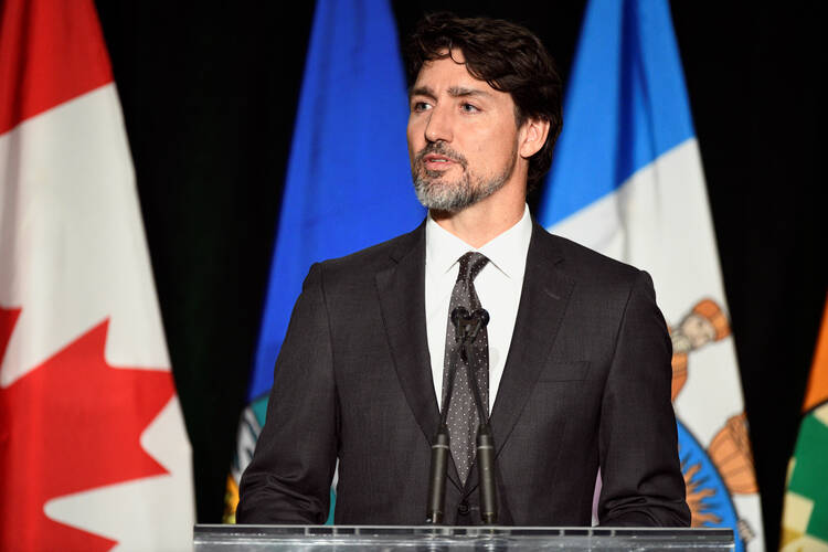 Canadian Prime Minister Justin Trudeau speaks at the University of Alberta in Edmonton in January. (CNS photo/Candace Elliott, Reuters) 