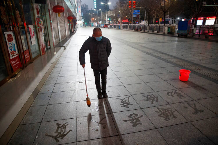 Empty streets in Jiujiang, China, on Feb. 3, 2020. (CNS photo/Thomas Peter, Reuters)