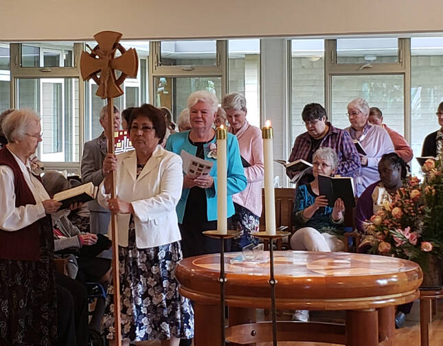 Sisters of St. Joseph of Peace participate in a June 22, 2019, Jubilee liturgy at the St. Mary-on-the-Lake Chapel in Bellevue, Wash. The care of retired women religious has become more challenging amid the coronavirus pandemic. (CNS photo/courtesy Sisters of St. Joseph of Peace)