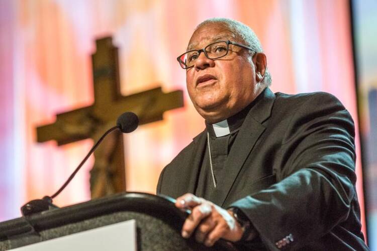 Retired Bishop George V. Murry of Youngstown, Ohio, is seen in St. Louis in this 2017 file photo. Bishop Murry, who submitted his resignation to Pope Francis for health reasons May 26, 2020, died June 5 at Memorial Sloan Kettering Hospital in New York. (CNS photo/Lisa Johnston, St. Louis Review) 