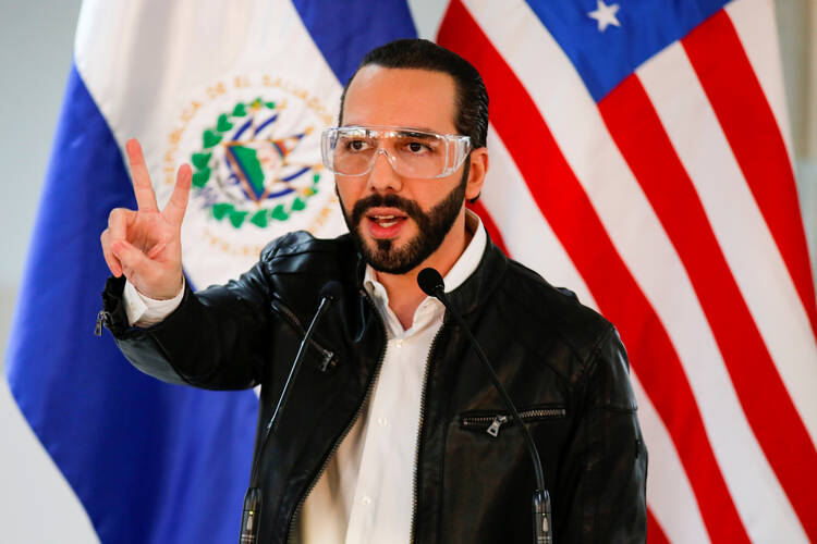 El Salvador President Nayib Bukele participates in a news conference on May 26, 2020, in San Salvador during a nationwide COVID-19 quarantine. (CNS photo/Jose Cabezas, Reuters) 