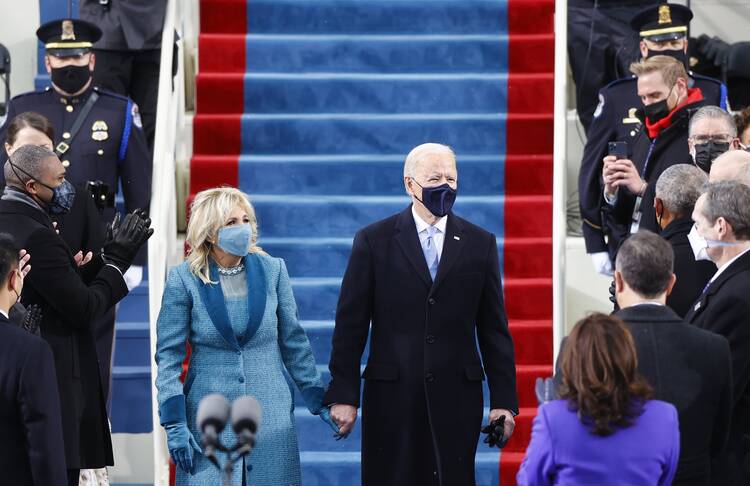 President-elect Joe Biden and his wife Jill Biden are seen at the U.S. Capitol in Washington Jan 20, 2021, before his inauguration as the 46th president of the United States. (CNS photo/Jim Bourg, Reuters)