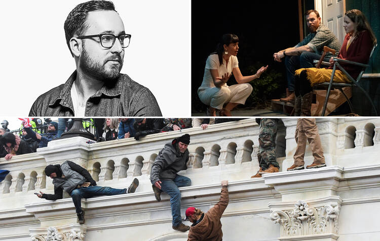 Photo of Will Arbery, upper left, and “Heroes of the Fourth Turning,” upper right, courtesy Playwrights Horizon. Bottom photo: Catholic News Service