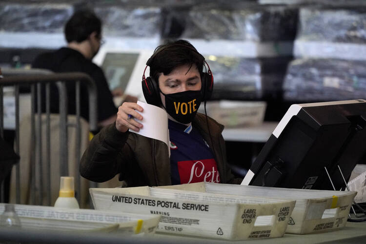 Ballots are counted at the Allegheny County Election Division warehouse on the Northside of Pittsburgh on Nov. 6, 2020. (AP Photo/Gene J. Puskar, File)