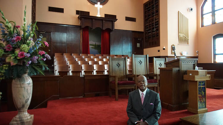 Henry Louis Gates Jr. inside of Historic Ebenezer Baptist Church in Atlanta, Ga. (photo: PBS).