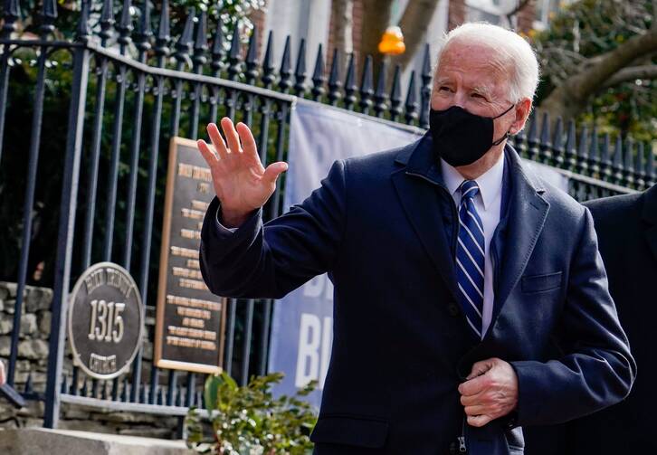 President Joe Biden leaves Holy Trinity Catholic Church in Washington after Mass Jan. 24, 2021. (CNS photo/Erin Scott, Reuters)