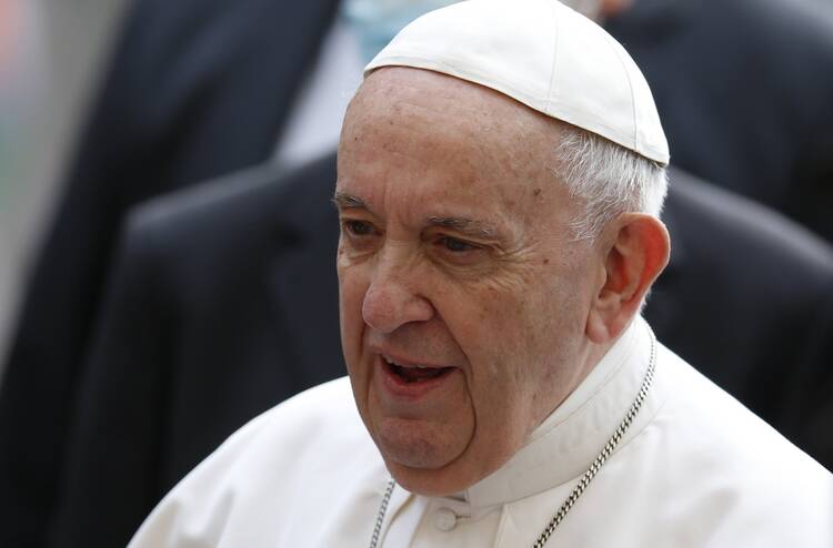 Pope Francis is pictured at the Vatican on June 9, 2021. (CNS file photo/Paul Haring)